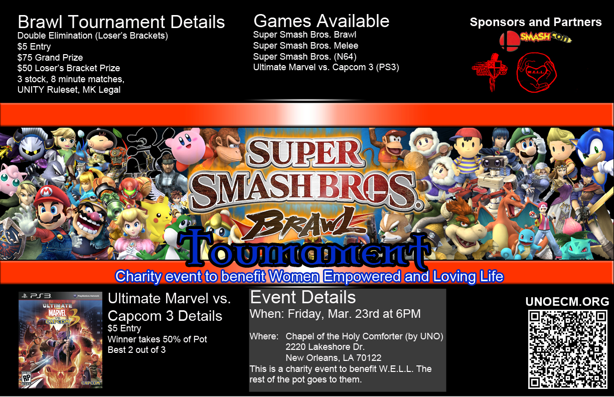 Super Smash Bros. Brawl and UMvC3 Tournament to Benefit W.E.L.L. on March  23rd